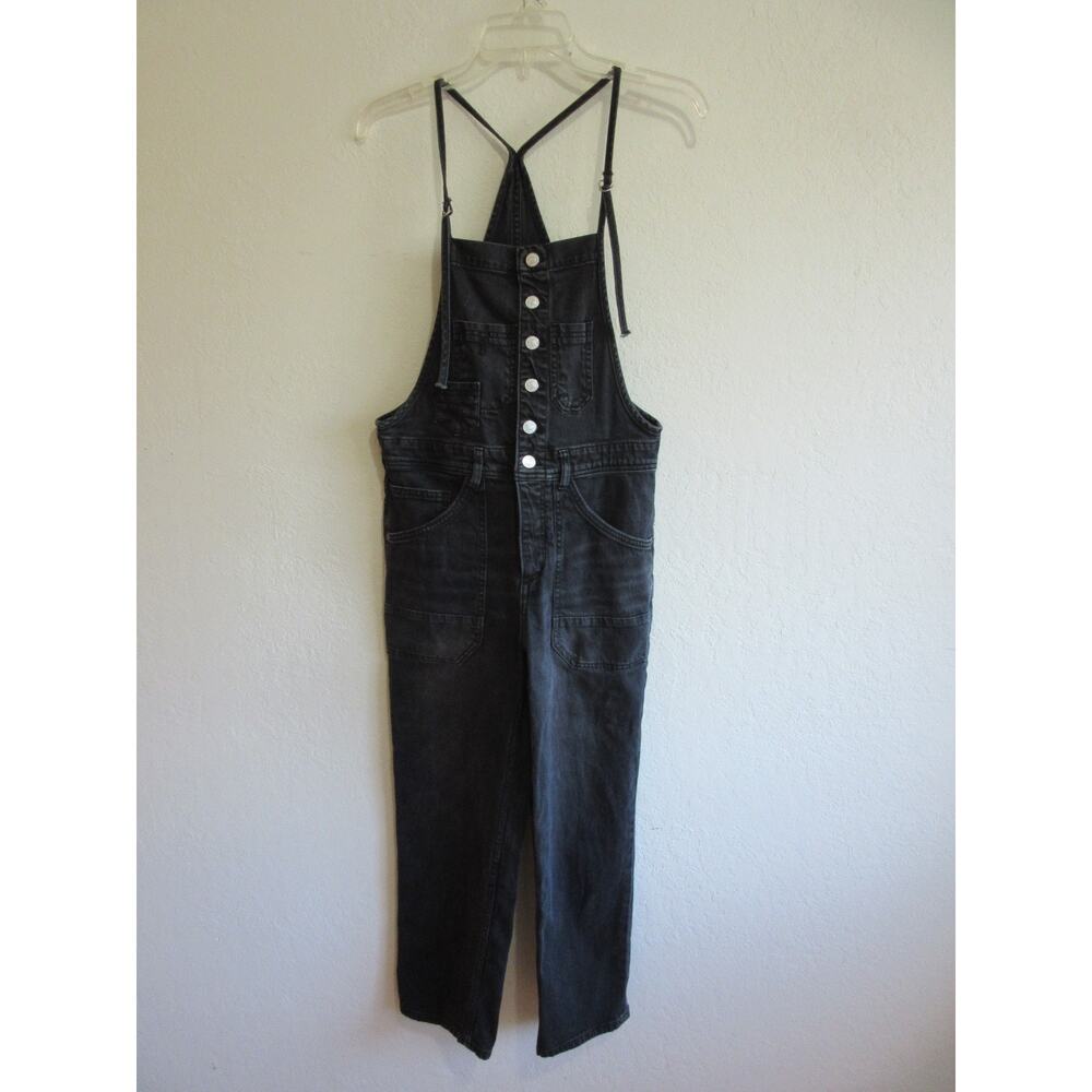 Anthropologie Black Denim Button-Front Overalls Jumpsuit